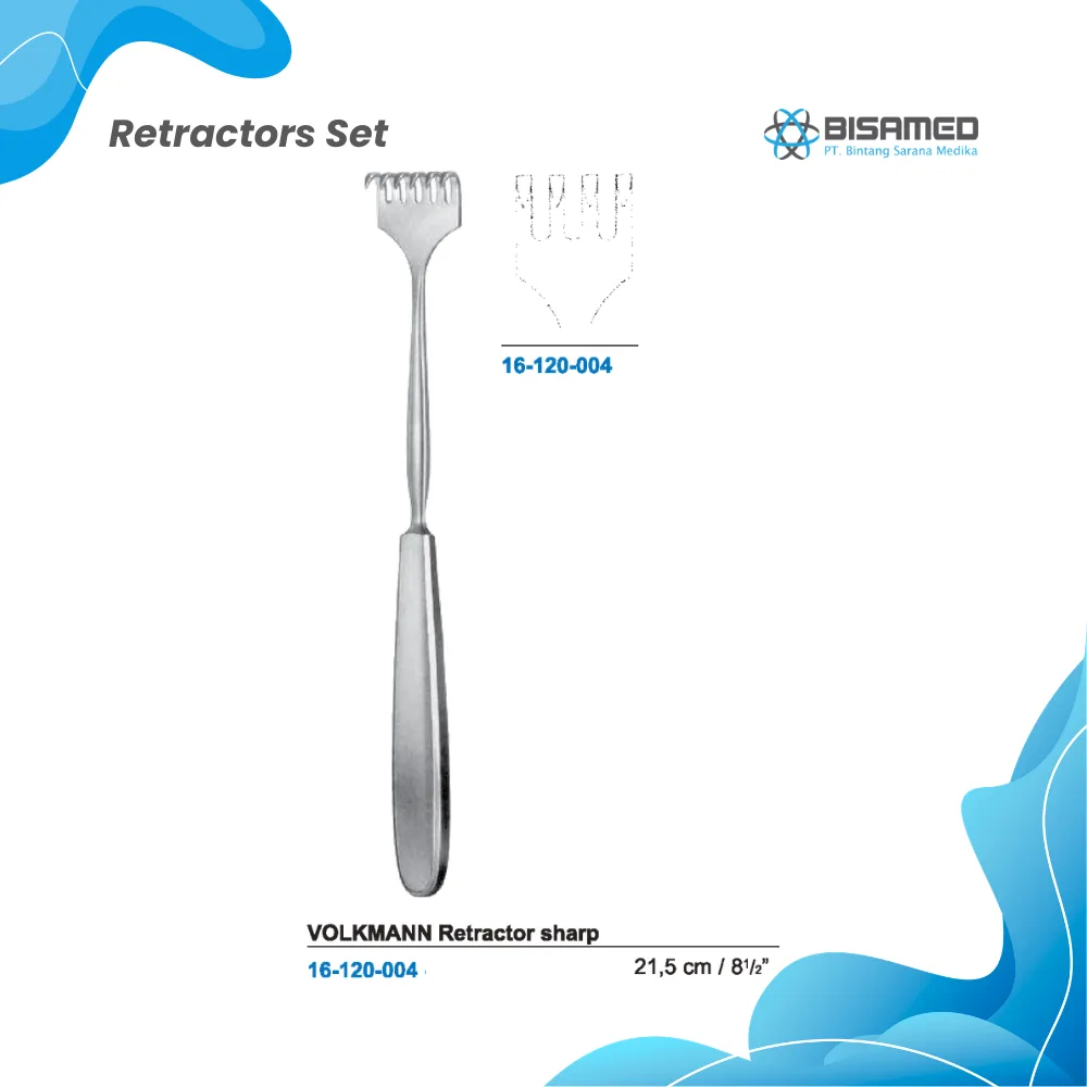 VOLKMANN Retractor sharp 4 prong 21,5 cm with hollow handle