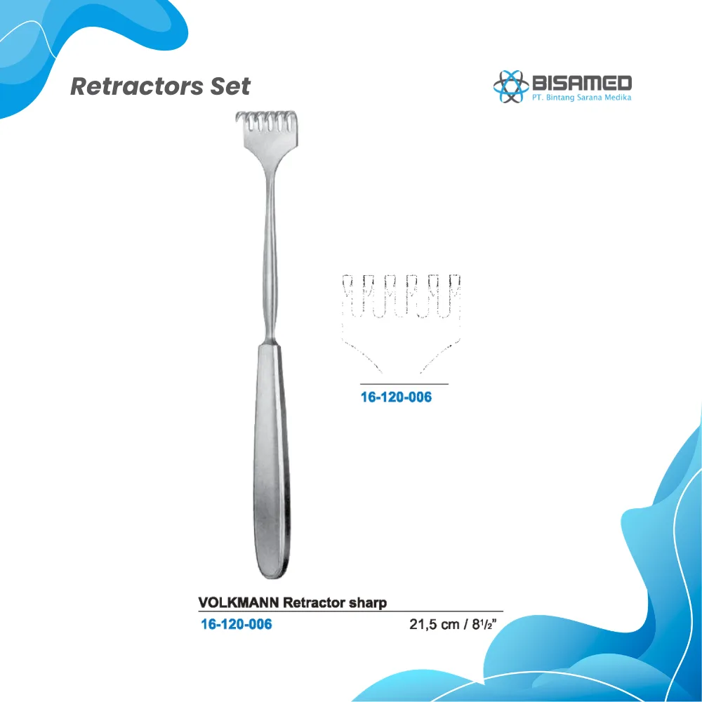 VOLKMANN Retractor sharp 6 prong 21,5 cm with hollow handle